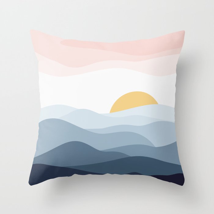 minimalist vector illustration of calm indigo sunset Throw Pillow