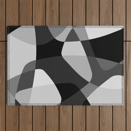 Mid Century Modern Abstract Rock Layers Charcoal Outdoor Rug