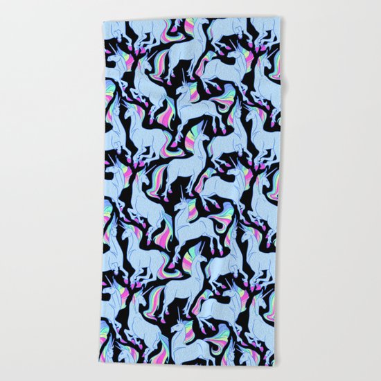 Ultraviolet rainbow unicorns Beach Towel