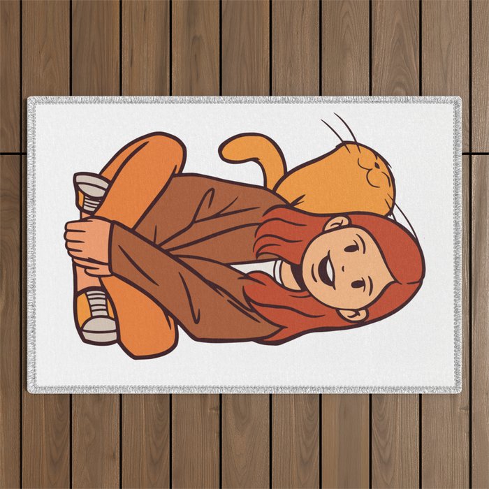 Girl With Kitten Outdoor Rug