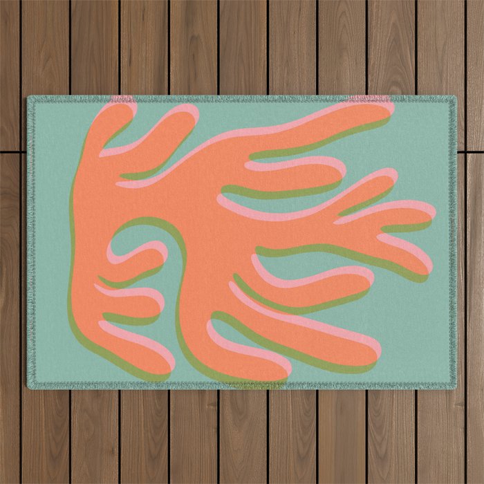 Coral Abstract Shape Retro 70s Outdoor Rug