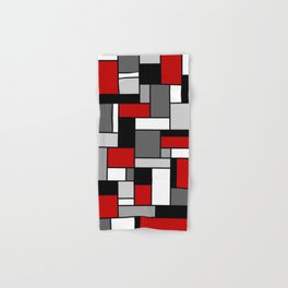 Mid Century Modern Color Blocks in Red, Gray, Black and White Hand & Bath Towel