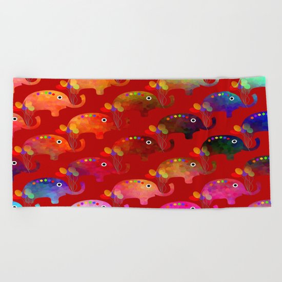 Colorful Elephants Beach Towel