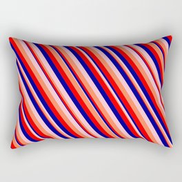 [ Thumbnail: Pink, Coral, Red, and Dark Blue Colored Pattern of Stripes Rectangular Pillow ]