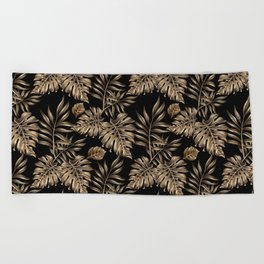 Tropical Palm Print in Tan Beach Towel