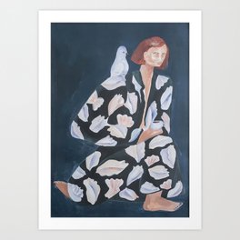 Lady With Her Bird Friend Art Print