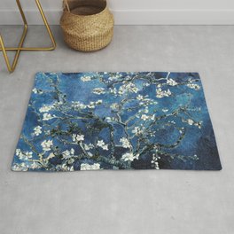 Van Gogh Almond Blossoms Dark Navy Blue Rug