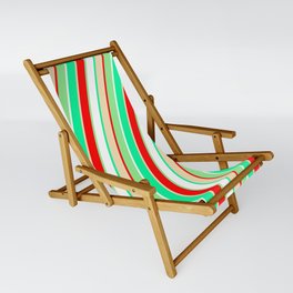 [ Thumbnail: Eye-catching Green, Tan, Red, Light Green, and White Colored Pattern of Stripes Sling Chair ]