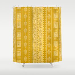 Mustard Yellow Tribal Ethnic Pattern | Sun Illustration | Vertical Stripes Shower Curtain