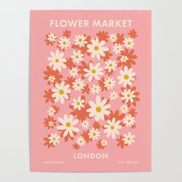 Flower Market London Pink and Orange Daisies Poster