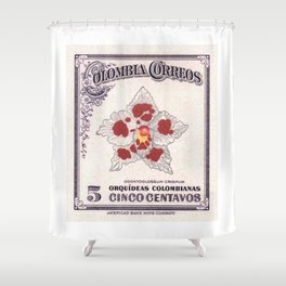 1947 COLOMBIA Odontoglossum Orchid Stamp Shower Curtain