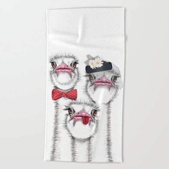 Ostrich family Beach Towel