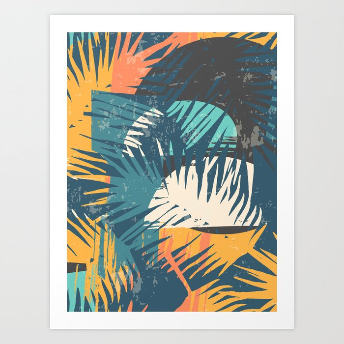 Abstract Tropical Sunset With Palm Leaves Art Print By Colortides