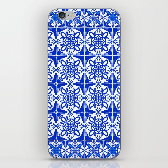 Cheerful Retro Modern Kitchen Tile Layered Pattern Delft Blue iPhone Skin