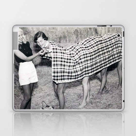 Girls just horsing around with each other vintage humorous funny black and white photograph - photography - photographs Laptop & iPad Skin