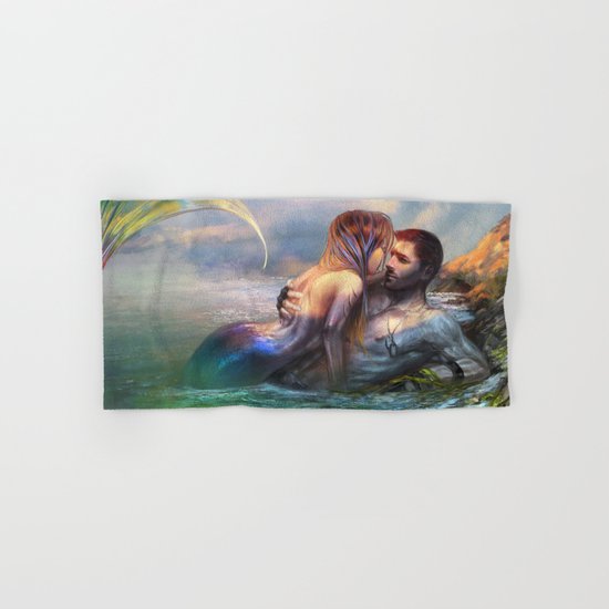 Take my breath away - Mermaid in love with soldier on the beach Hand & Bath Towel