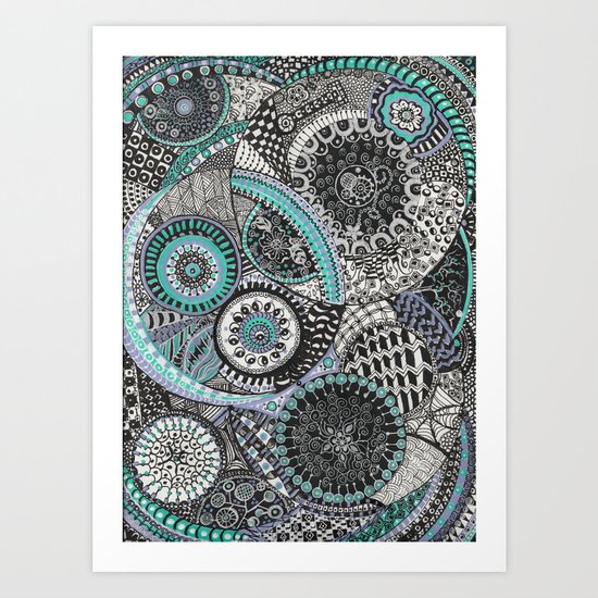 Zentangle Inspired Art Drawing titled "Tangled Circles" Art Print