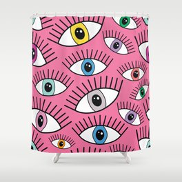 Magic pattern with colorful eyes. Mystic background with third eyes. Spiritual repeat background. Simple boho textile texture Shower Curtain