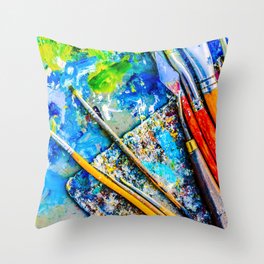 Palette And Brushes Throw Pillow