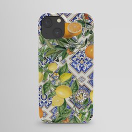 Sicilian Citrus, Mediterranean tiles & vintage lemons & orange fruit pattern iPhone Case