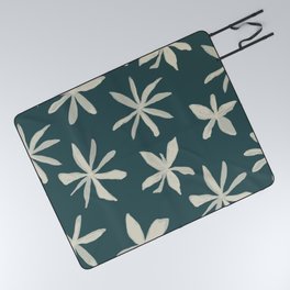 Eclectic Flowers on Deep Teal Picnic Blanket