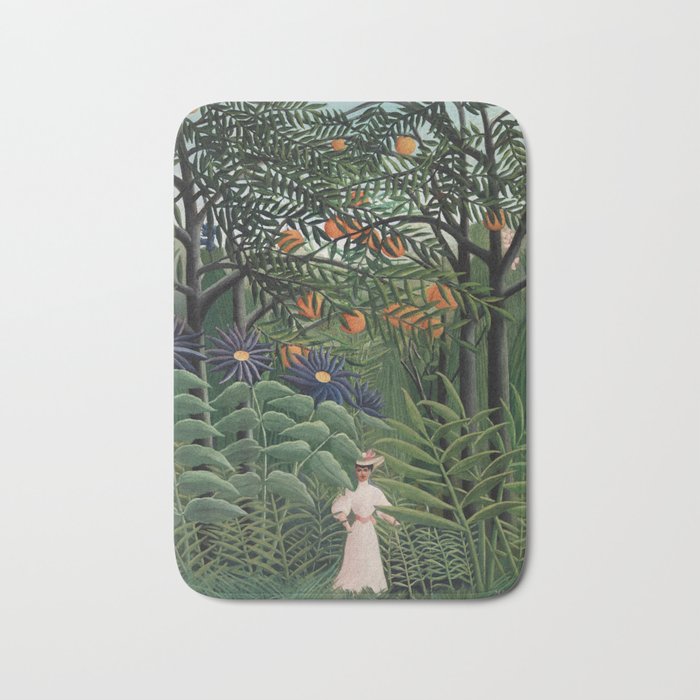 Woman Walking in an Exotic Forest Bath Mat