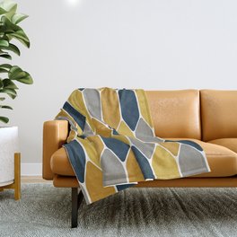 Long Honeycomb Geometric Pattern in Mustard Yellow, Navy Blue, Gray, and White Throw Blanket