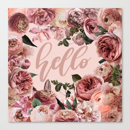 Hello - Vintage Roses And Flowers With Text Canvas Print