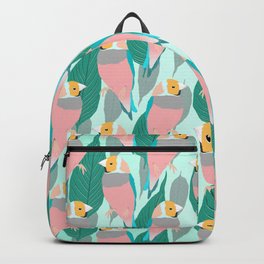 Trendy Pink Rainbow Finch Bird & Green Foliage Design Backpack