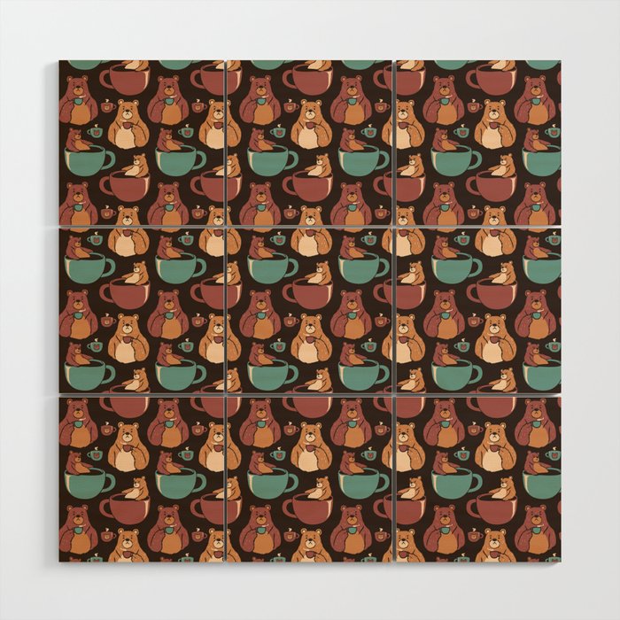 Bear Coffee Pattern by Tobe Fonseca Wood Wall Art
