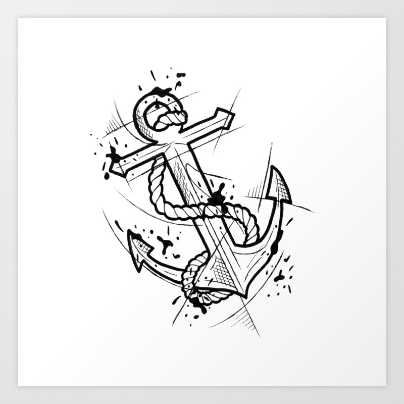 Anchor Handmade Drawing Made In Pencil And Ink Tattoo Sketch Tattoo Flash Blackwork Art Print By Lucagenart Society6