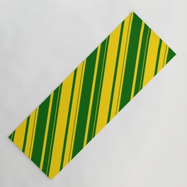 [ Thumbnail: Yellow & Dark Green Colored Lines/Stripes Pattern Yoga Mat ]