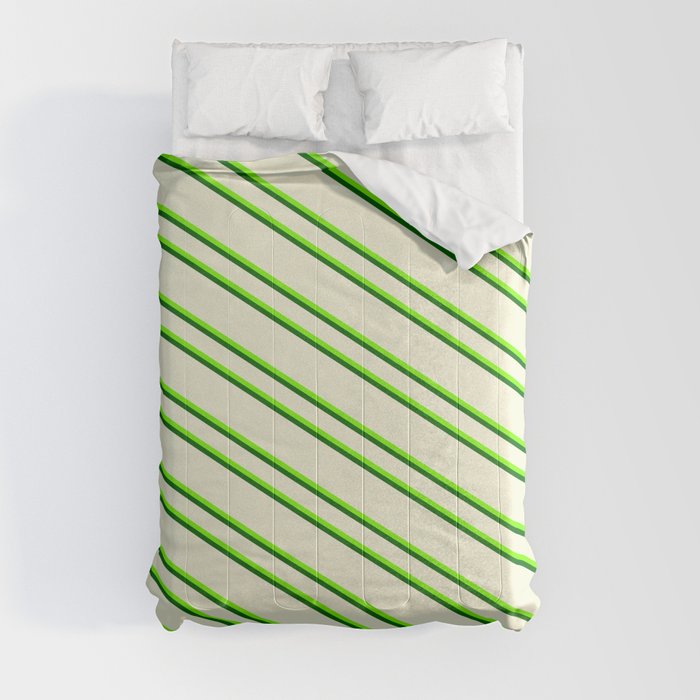 Beige, Green & Dark Green Colored Pattern of Stripes Comforter