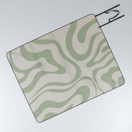 Liquid Swirl Abstract Pattern in Almond and Sage Green Picnic Blanket