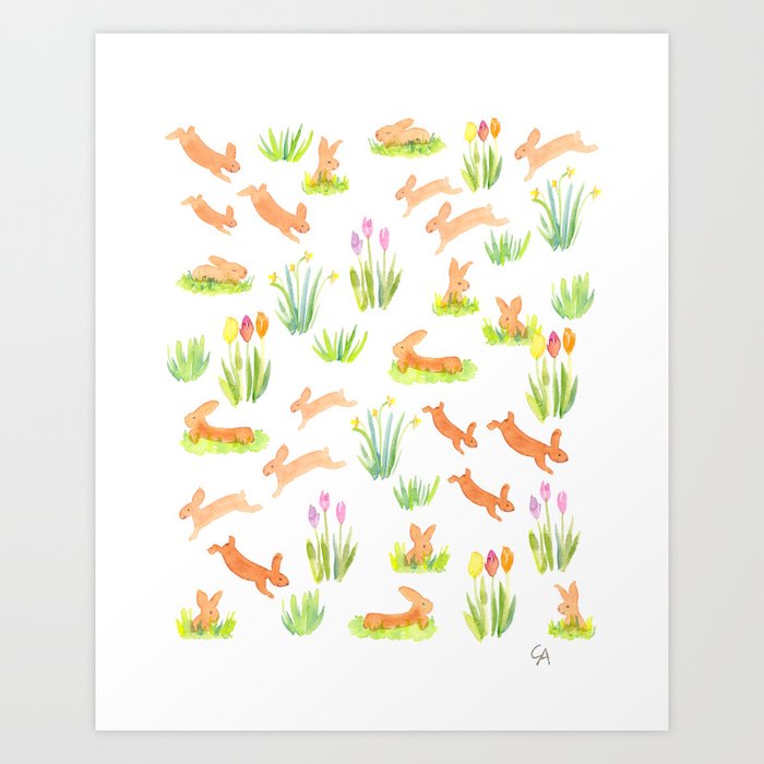 Jumping bunnies Art Print