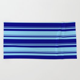 [ Thumbnail: Blue and Sky Blue Colored Stripes/Lines Pattern Beach Towel ]