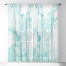 Teal Mermaid Glitter Marble Sheer Curtain