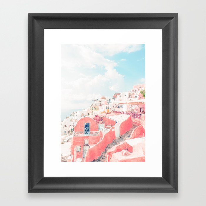Mamma Mia Greece Pink Streets Old Village photography Framed Art Print