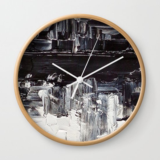 Flatline - black & white abstract painting Wall Clock