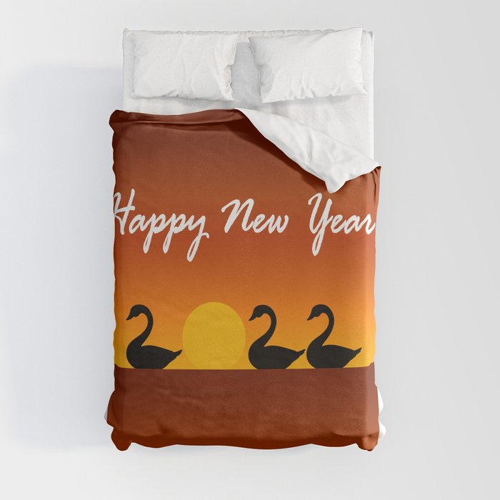 2022 Swans Formation For Happy New Year Duvet Cover