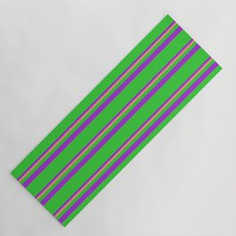[ Thumbnail: Lime Green, Dark Orchid, and Dark Salmon Colored Lines/Stripes Pattern Yoga Mat ]