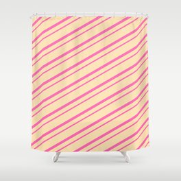 [ Thumbnail: Hot Pink & Beige Colored Lines/Stripes Pattern Shower Curtain ]