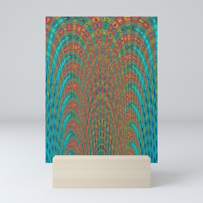 Turquoise Green And Rust Red Abstract Wave Pattern Mini Art Print