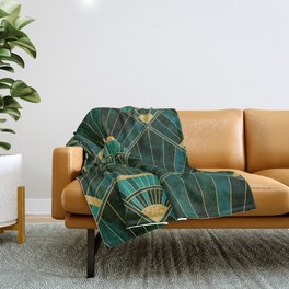 Art Deco Real Green Marbled Geometric Pattern Throw Blanket