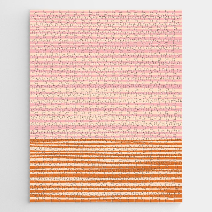 Natural Stripes Modern Minimalist Colour Block Pattern Pink Orange Cream Jigsaw Puzzle
