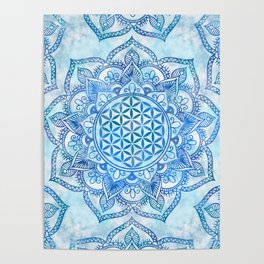 Flower of Life in Lotus - Gentle Sky Blue Poster