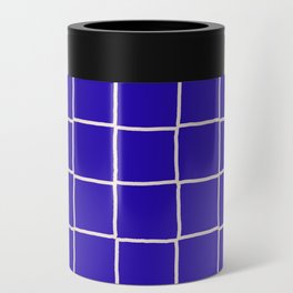 Bold Navy Blue Checkered Tiles Can Cooler