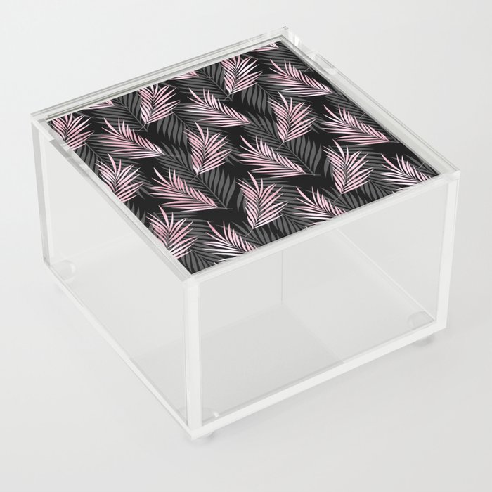 Pretty Girly Palm Leaves Pink Black Pattern Acrylic Box