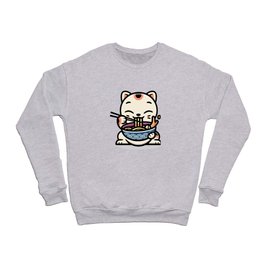 Cute Lucky Cat Eating bowl Ramen Crewneck Sweatshirt