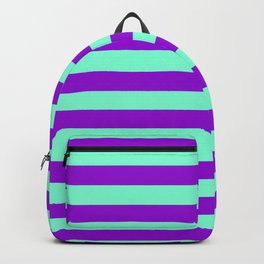 [ Thumbnail: Aquamarine and Dark Violet Colored Striped Pattern Backpack ]